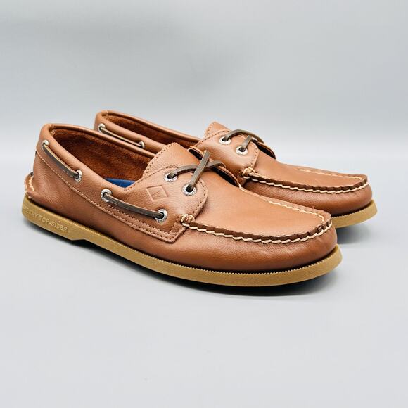 Sperry Shoes Men 8 Brown Leather Top Sider Boat Authentic Original 2 Eye Moc Toe - Picture 2 of 13